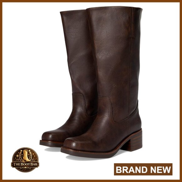 Polyurethane Wide Calf Boots with Block Heel Pull-On Style
